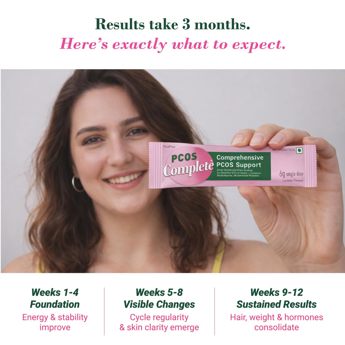 PLUSPLUS PCOS Completeโข | PCOS Supplement & PCOS Drink for Women | Myo-Inositol 2000mg, D-Chiro Inositol (40:1), NAC, CoQ10 | Weight Management, Hormonal Balance, Period Cycle, Skin & Hair | 30 Sachets |