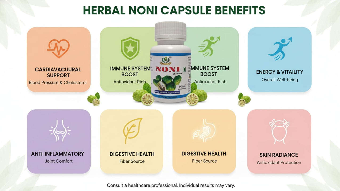 NAVEENYA KAYA HEALTHCARE Noni Capsule Herbal Supplement with Pure Noni Fruit Extract, Ocimum Tenuiflorum, Garcinia Indica, and Centella Asiatica