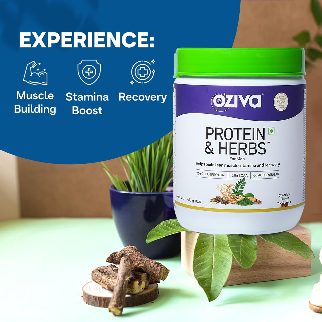 OZiva Protein & Herbs for Men (Banana Caramel) Clean Protein, Shatavari- image 9