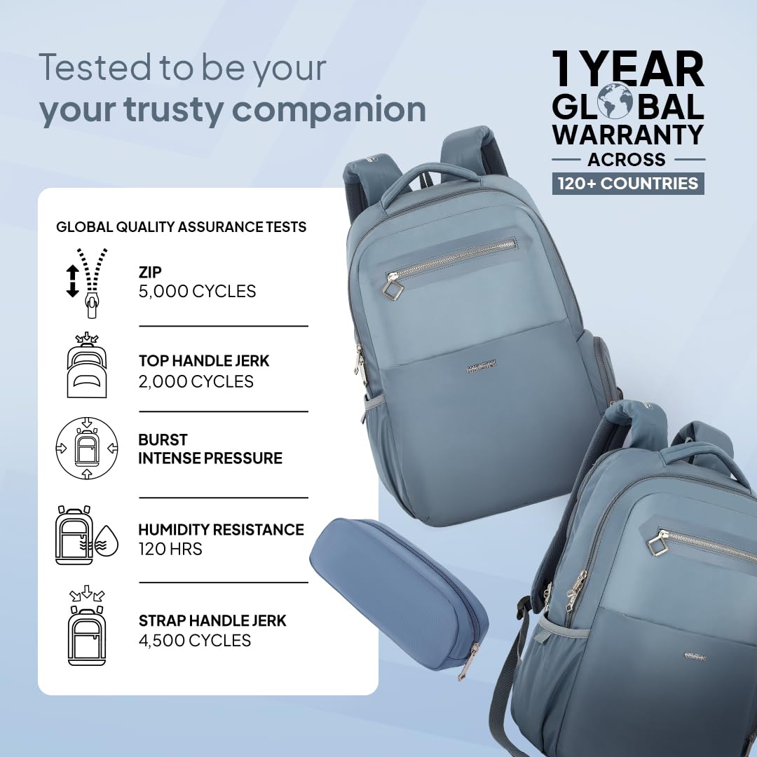 American Tourister Jit+ 2.0 Style 02|28L|17" Laptop Bag|2 Compartments|Smart College & Office Backpack for Men & Women|USB Charging Port, Rain Cover & Smart Sleeve|Mirage Blue|1 Year Global Warranty