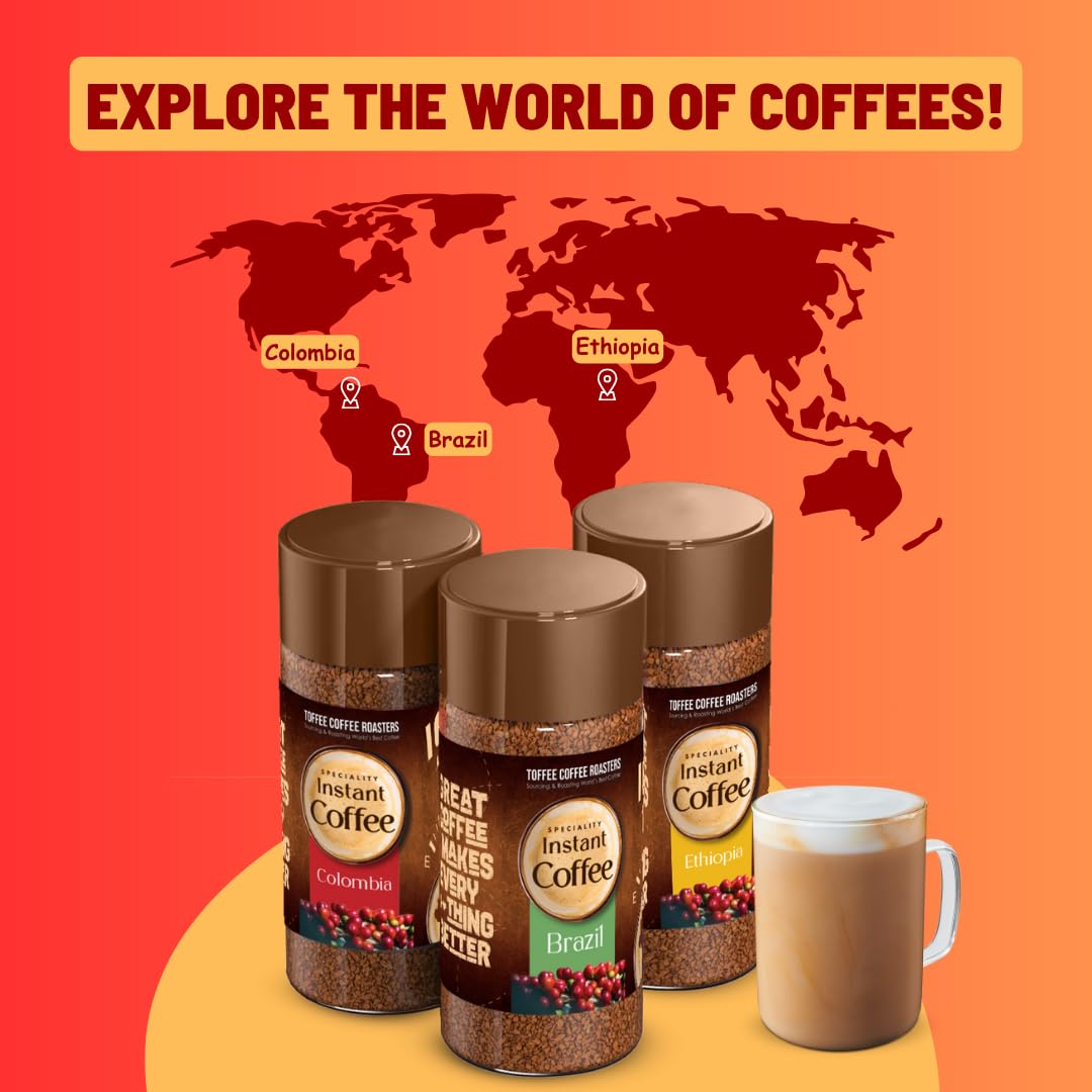 Toffee Coffee Roasters | Colombia Speciality Instant Coffee With Free Mason Jar | As Seen On Shark Tank | 100 gm | 100% Arabica | Ready in Seconds | Microground Technology | Makes 50 Cups