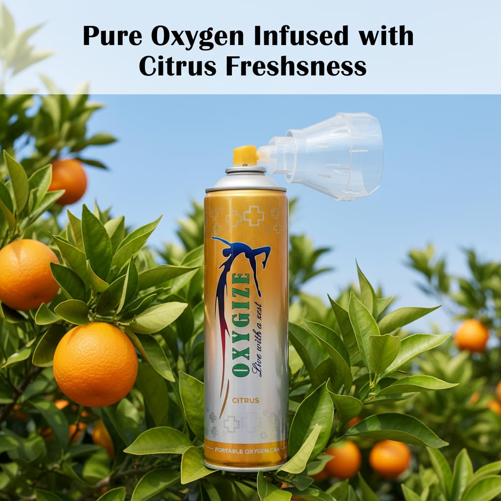 Oxygize Portable 2x 10l Oxygen Can Citrus Flavor, Fresh Breathing, Medical Oxygen Cylinder With Mask Use For Health Care Supplement, Outdoor Sports, Trekking And Hiking Canister, Home First Aid Kit