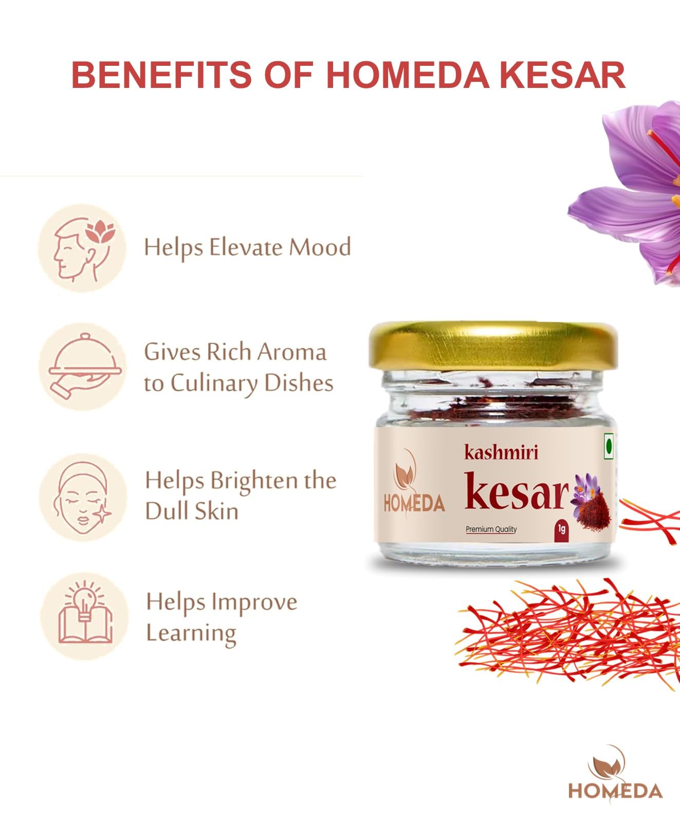 Homeda Kesar Saffron Original 1g / Pure Keshar Original Kashmiri Kesar- image 5