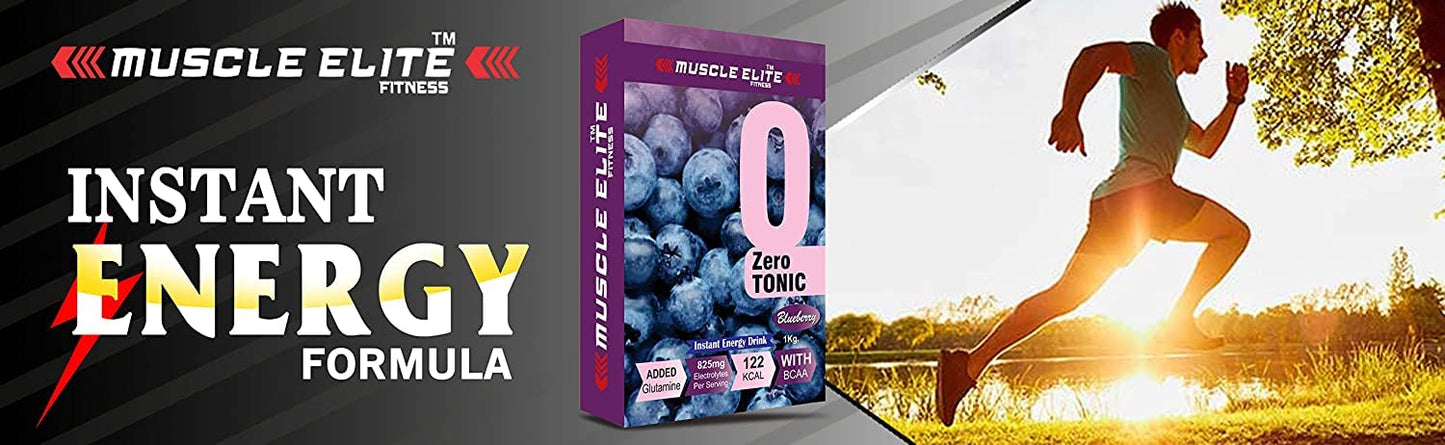 Muscle Elite Fitness Isotonic Energy Drink with Dextrose Monohydrate & L-Glutamine β Blueberry, 825mg Electrolytes, 32 Servings