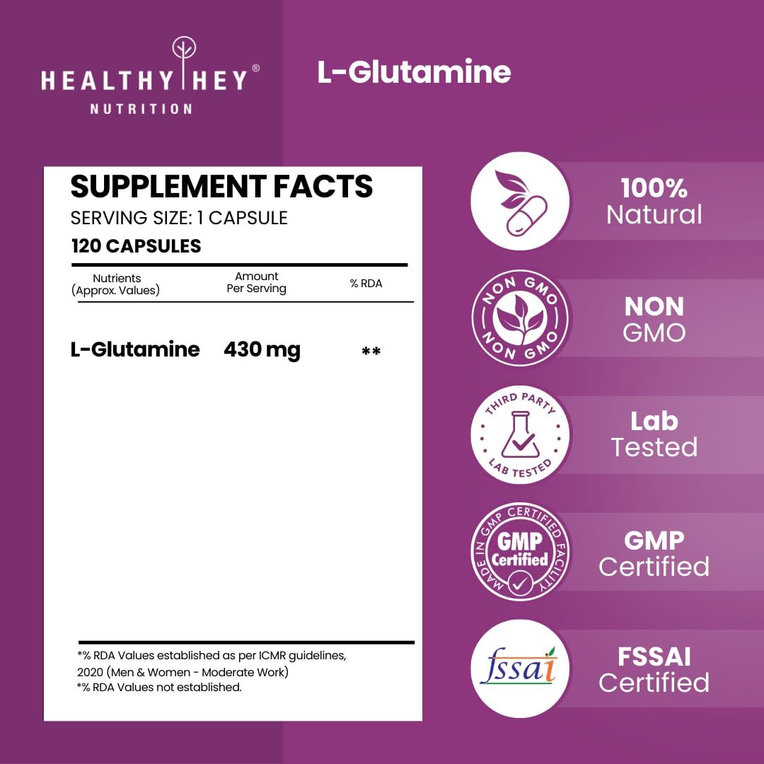 HealthyHey L Glutamine Capsules High Strength-120 Capsules