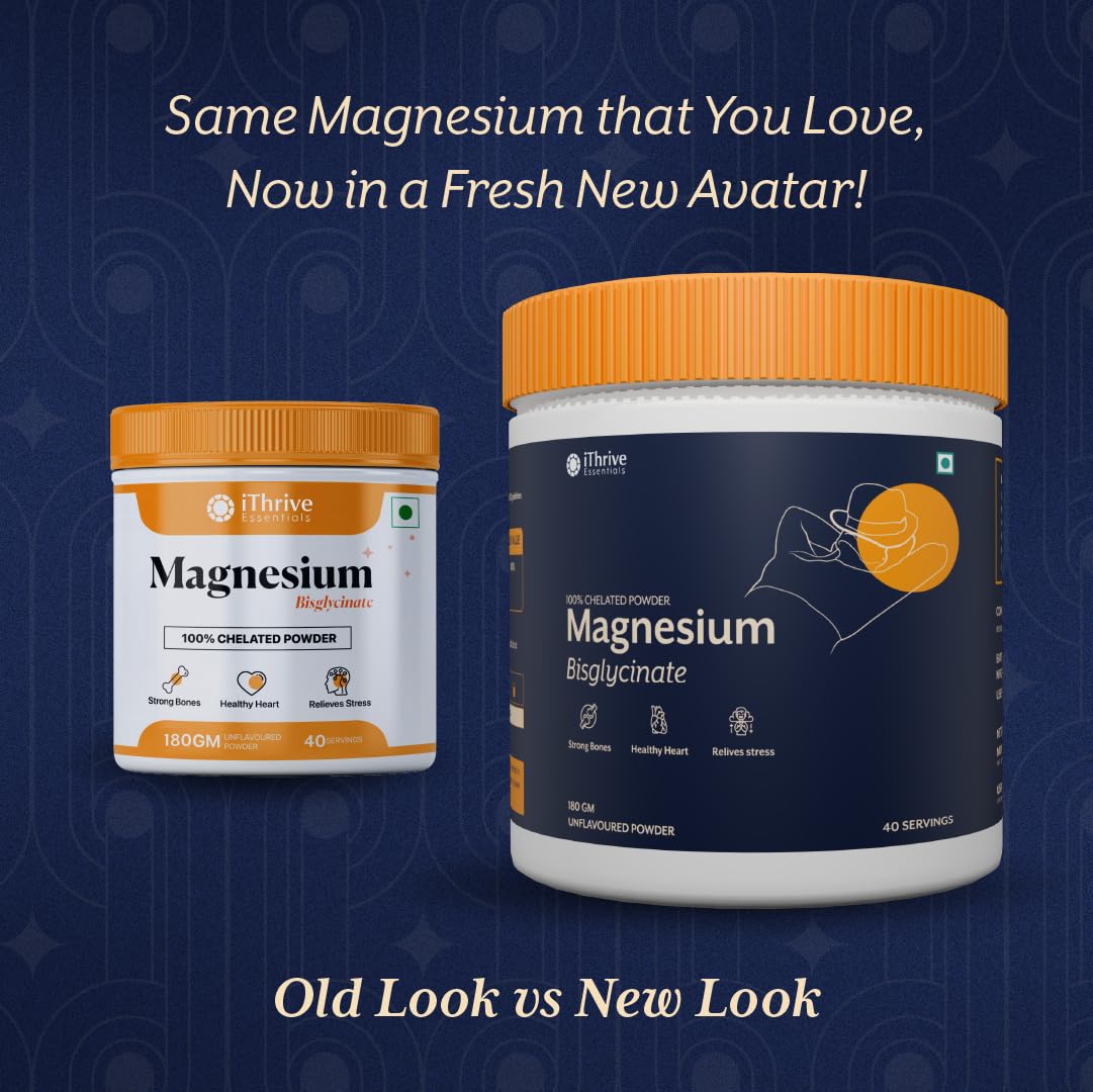 iThrive Essentials Magnesium Bisglycinate Chelated Powder – 180 gm (40 Servings) | High Absorption, 90.9% DV | Supports Sleep, Recovery, Nerve & Muscle Health, Non-GMO, Gluten-Free
