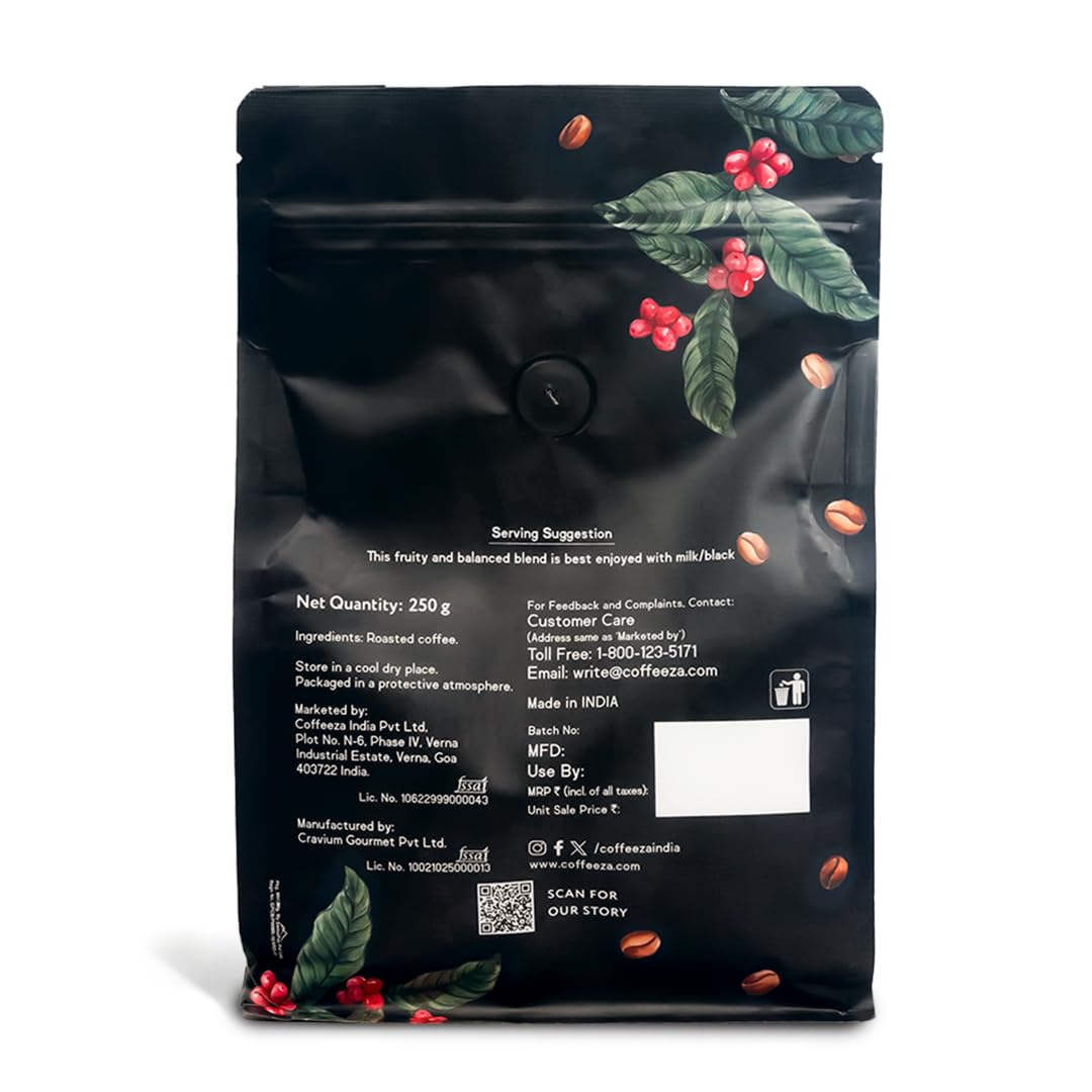 COFFEEZA Classico Coffee | Fine Grind (Espresso & Moka Pots) | 100% Arabica Premium Grade, Medium Roasted Coffee,Ground - 250Gm, Bag