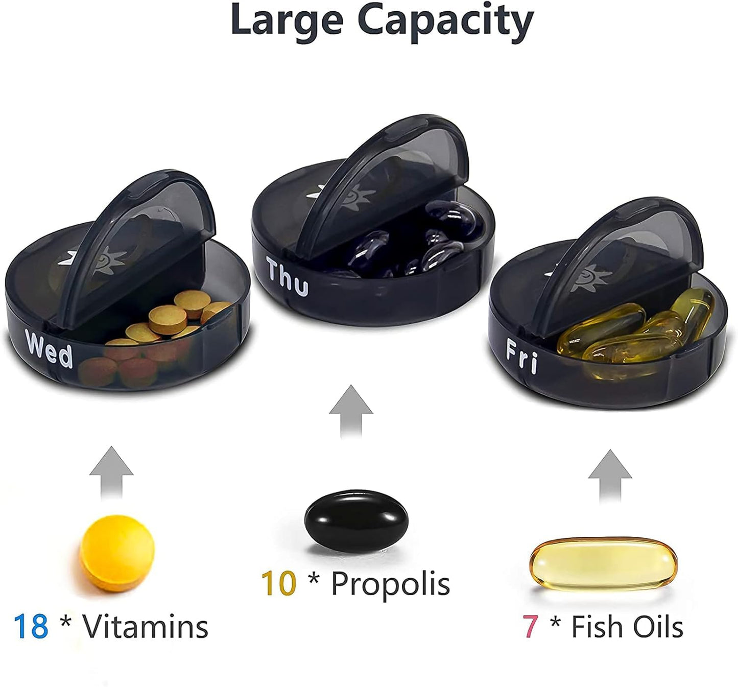 Portable Weekly Medicine Organizer Box – 7 Day Travel Pill Box Tablets Container Case, Compact Storage for Vitamins & Supplements, Secure Flip Lid, Black (Pack of 1)