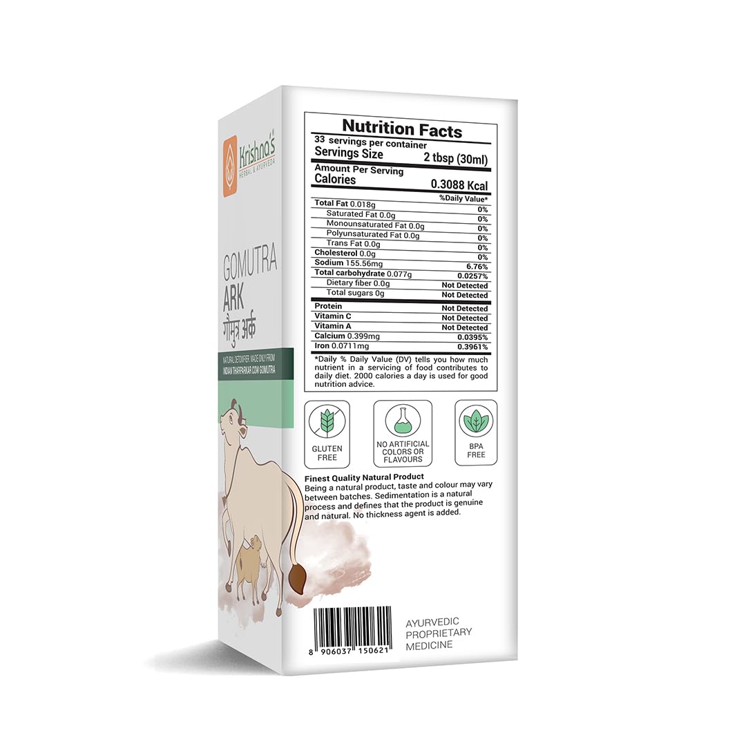 Krishna's Gomutra Ark | Natural detoxifier| 100% Pure & Natural Go Ark| Indian Tharparakar Gomutra | Sugar free Juice with No Added Color or Flavour - 1000 ml (Pack of 2)