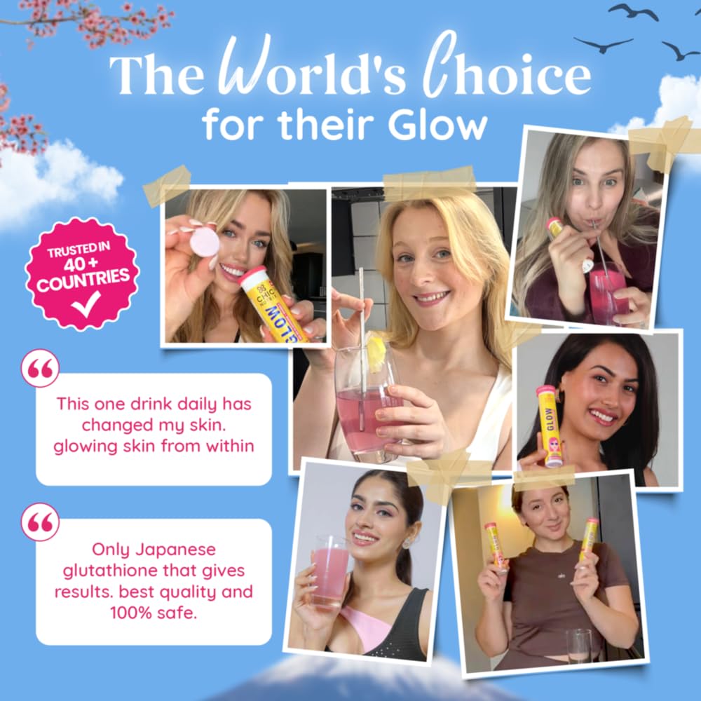Chicnutrix Glow Glutathione Effervescent Tablets with Vitamin C |Japanese Glutathione 500mg For Radiant, Even-Toned and Glowing Skin | Sugar-Free| Strawberry Lemon Flavour | 10 Tablets