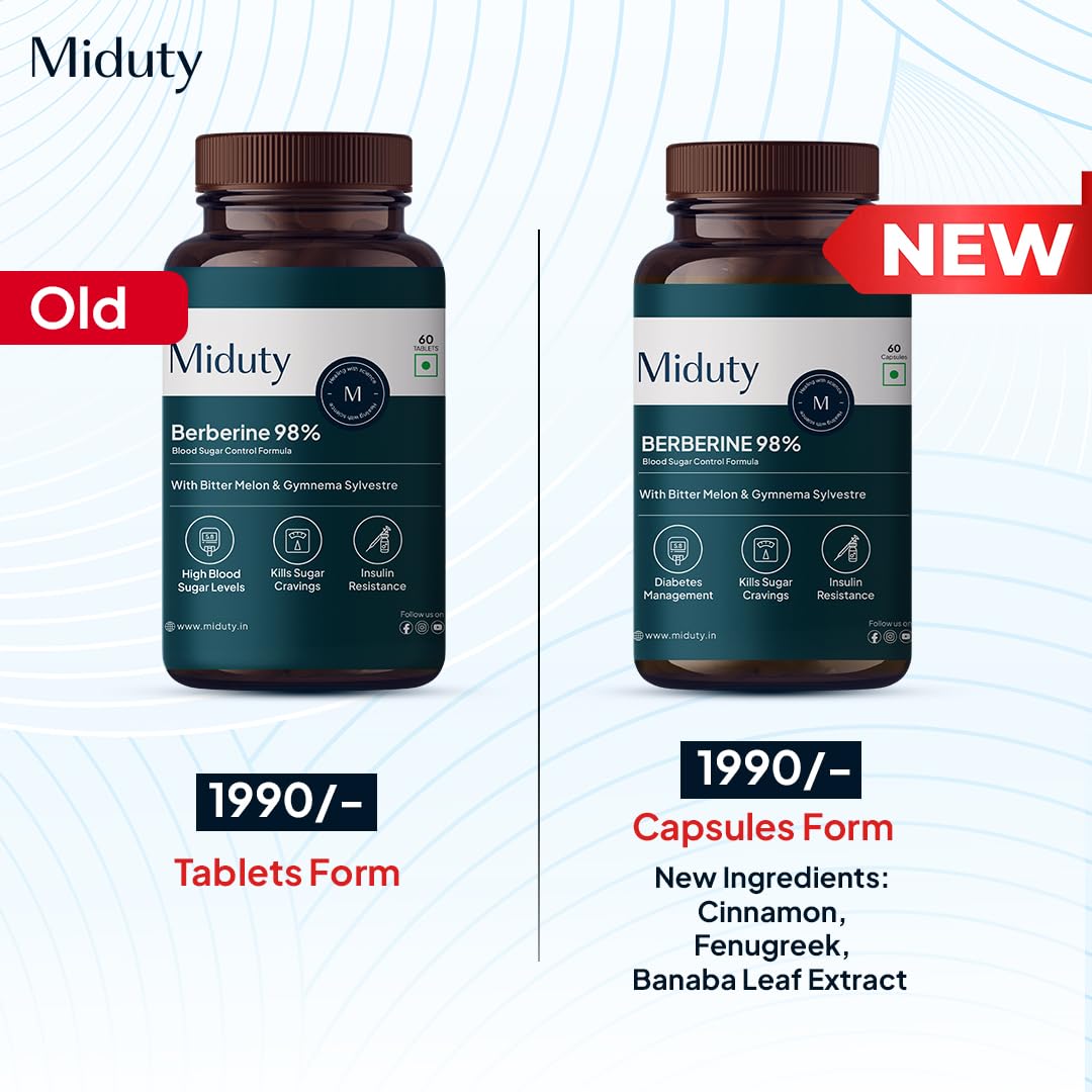 Miduty High Strength Berberine HCL 98% Triple Benefits of Blood Sugar C- image 9