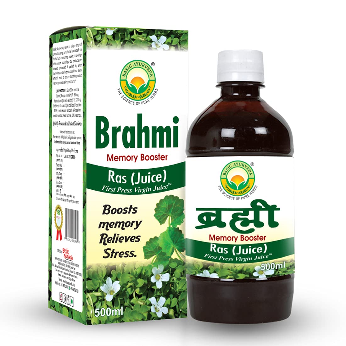 Basic Ayurveda Brahmi Ras 500 ml | Ayurvedic Herbal Juice | Supports Memory, Focus & Daily Wellness