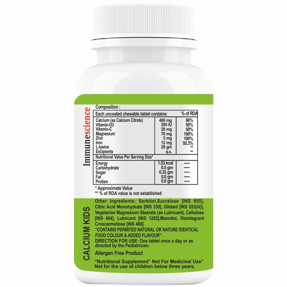Immunescience Calcium For Kids With Vitamin D3 (Vit d), Magnesium, Zinc- image 7