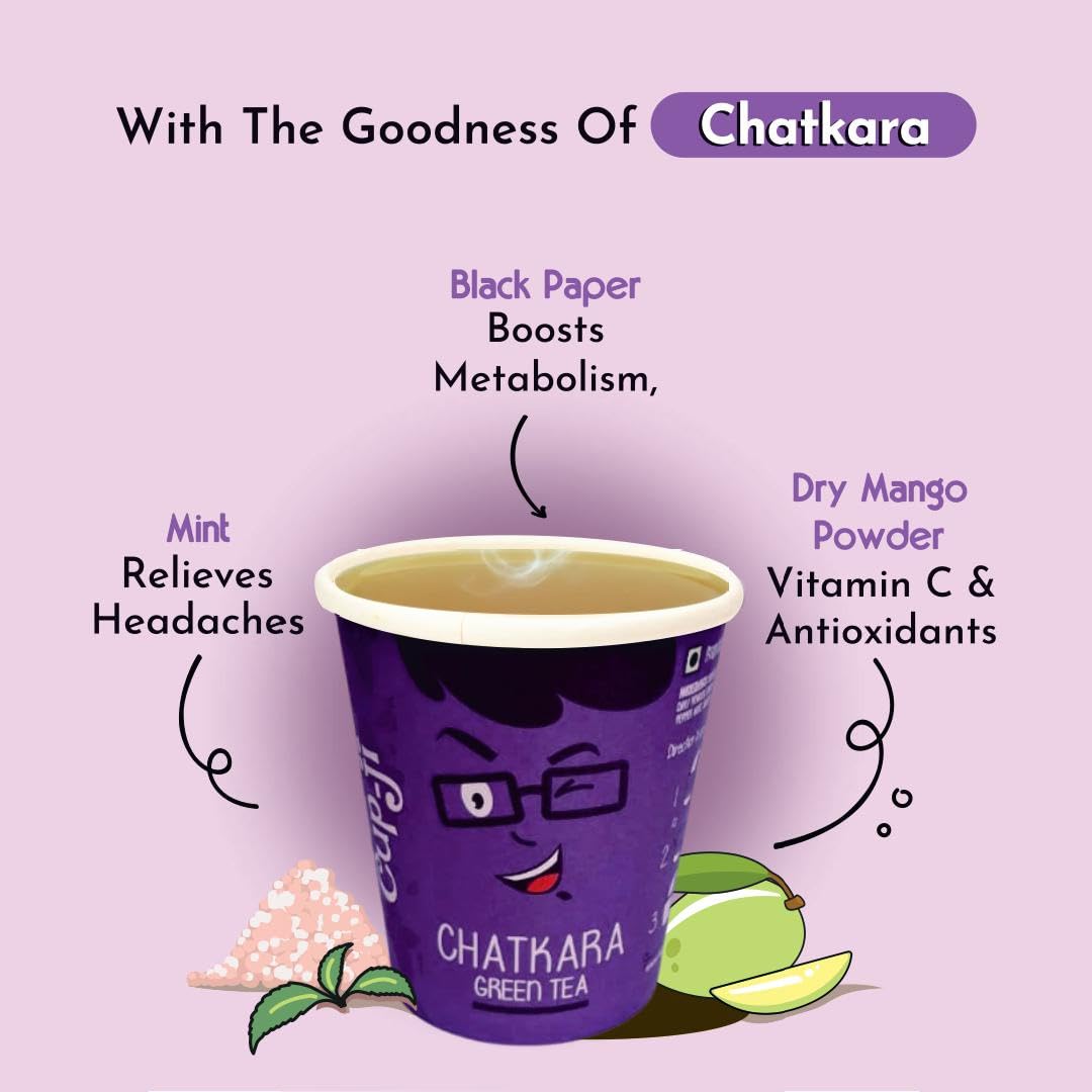 Cup-Ji Ready to Sip Chatkara Green Tea | Improves Digestion | Guilt-free | Non Bitter & Whole Leaf Green Tea | No Calorie | 10 Cups with 210 ml Cup Size