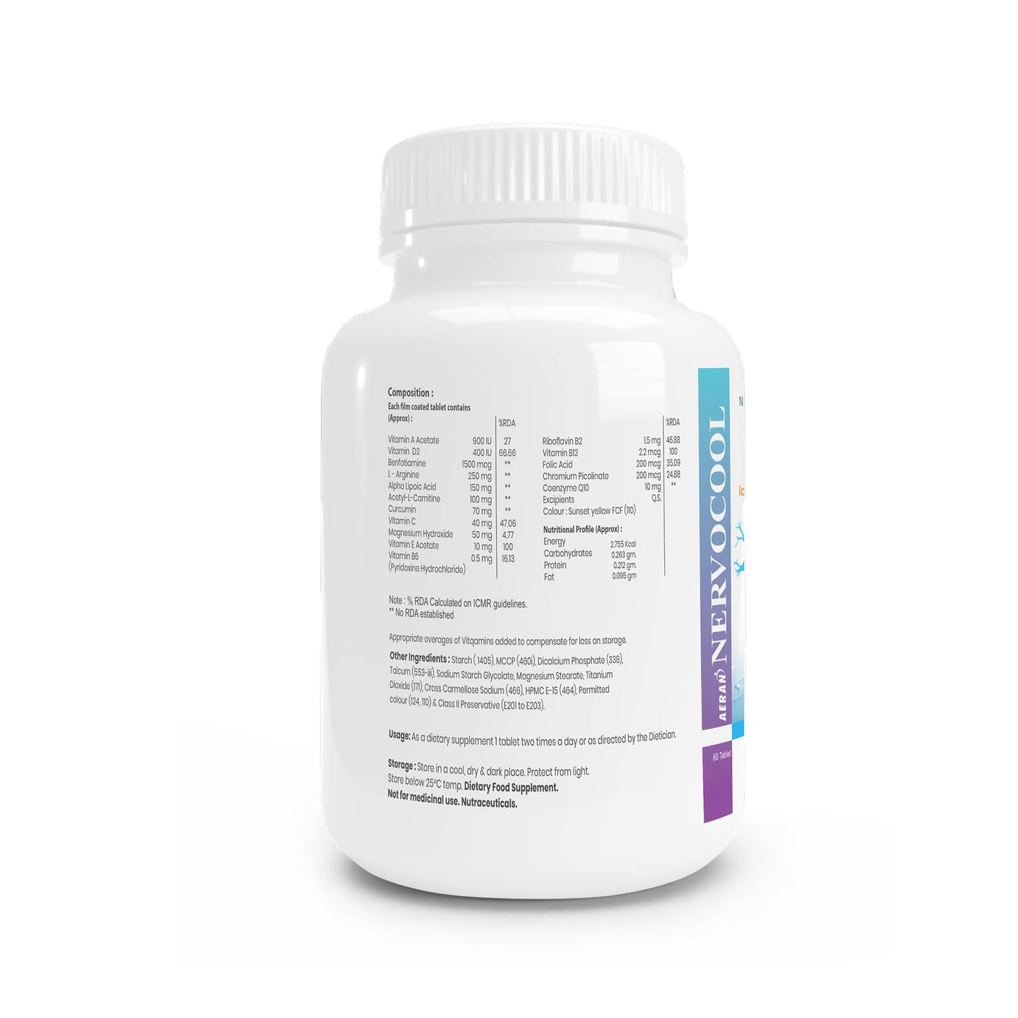 Nervocool Nerve Support Supplement, 60 Tablets - Helps Reduce Pain, Numbness & Tingling in Hands & Feet due to Neuropathy