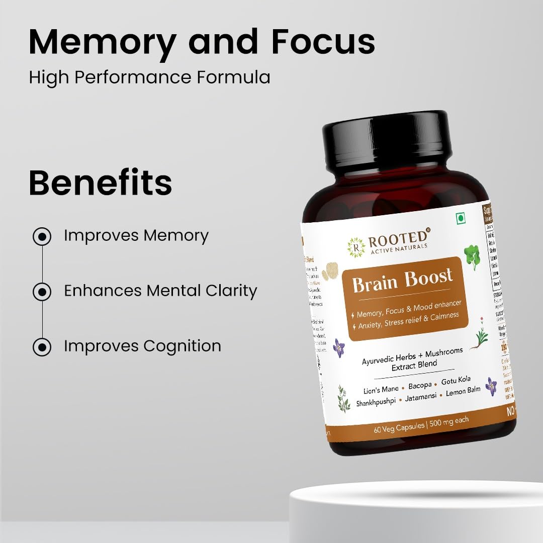 Rooted Active's Brain Booster - Brahmi Shankpushpi, Bacopa, Lions Mane- image 6