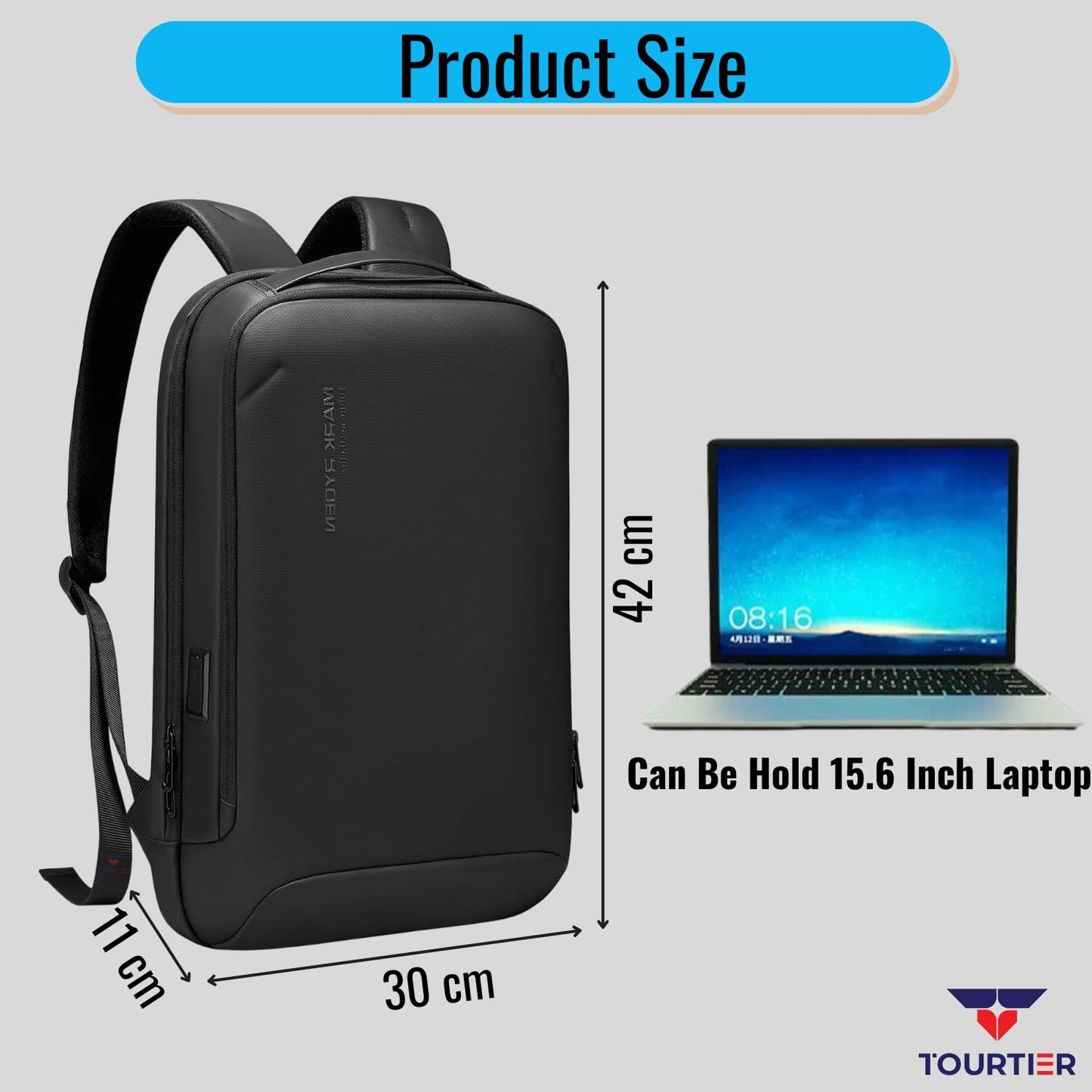 TOURTIER Hard shell Business Travel Laptop Backpack with USB Charging Port Daypack for Men Women (DESIGN-2, BLACK)