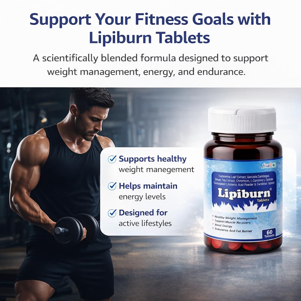 Lipiburn Fat Burner & Weight Management Tablets for Men & Women | Energy Booster & Metabolism Support | Gymnema, Garcinia Cambogia & Green Tea Extract | Supports Muscle Recovery | 60 Tablets