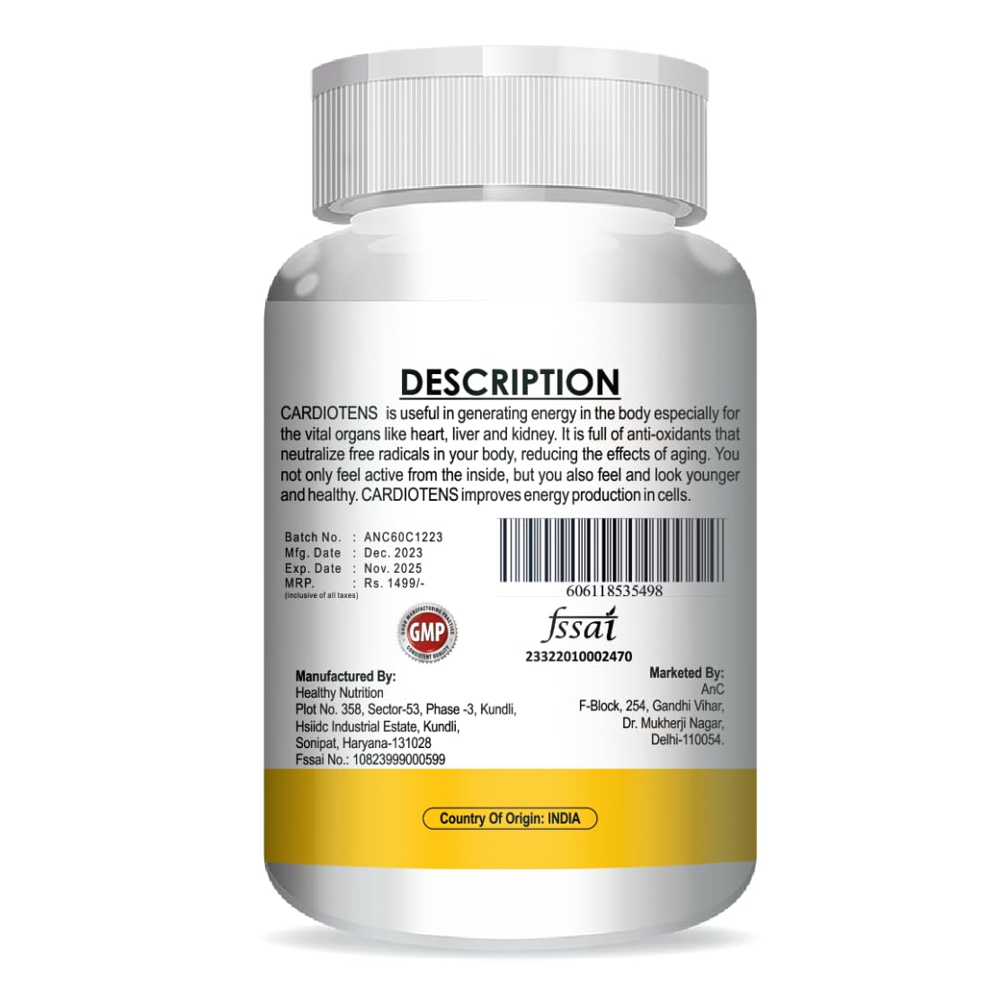 ANC CARDIOTENS with Arjuna Extract & Moringa Extract Heart Health Supplement Veg (60 Capsules-) for Men & Women -Pack of 1, 150 grams
