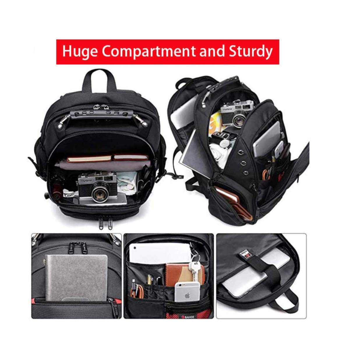 Red Lemon Swisslook Polyester Bange Series 40 to 45L 15.6-inch Laptop Bags Backpack for Men and Women Water-Resistant USB Anti Theft Travel Backpack -Black