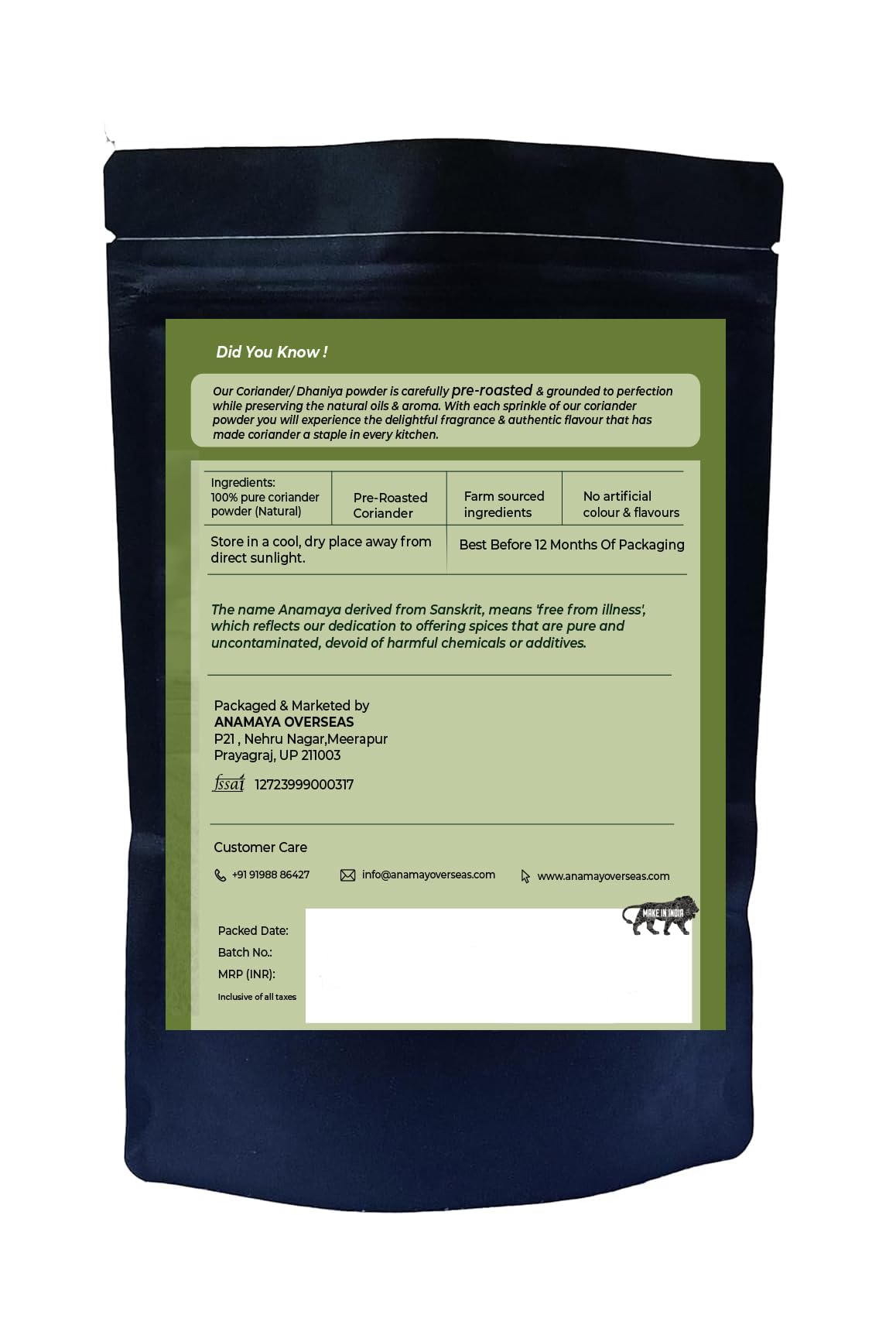 Dhania Powder | Dhaniya Powder 100gm | Coriander Powder 100gm | Pre- Roasted Coriander Powder | Home Grounded | Packed in an aesthetic stand up resealable pouch