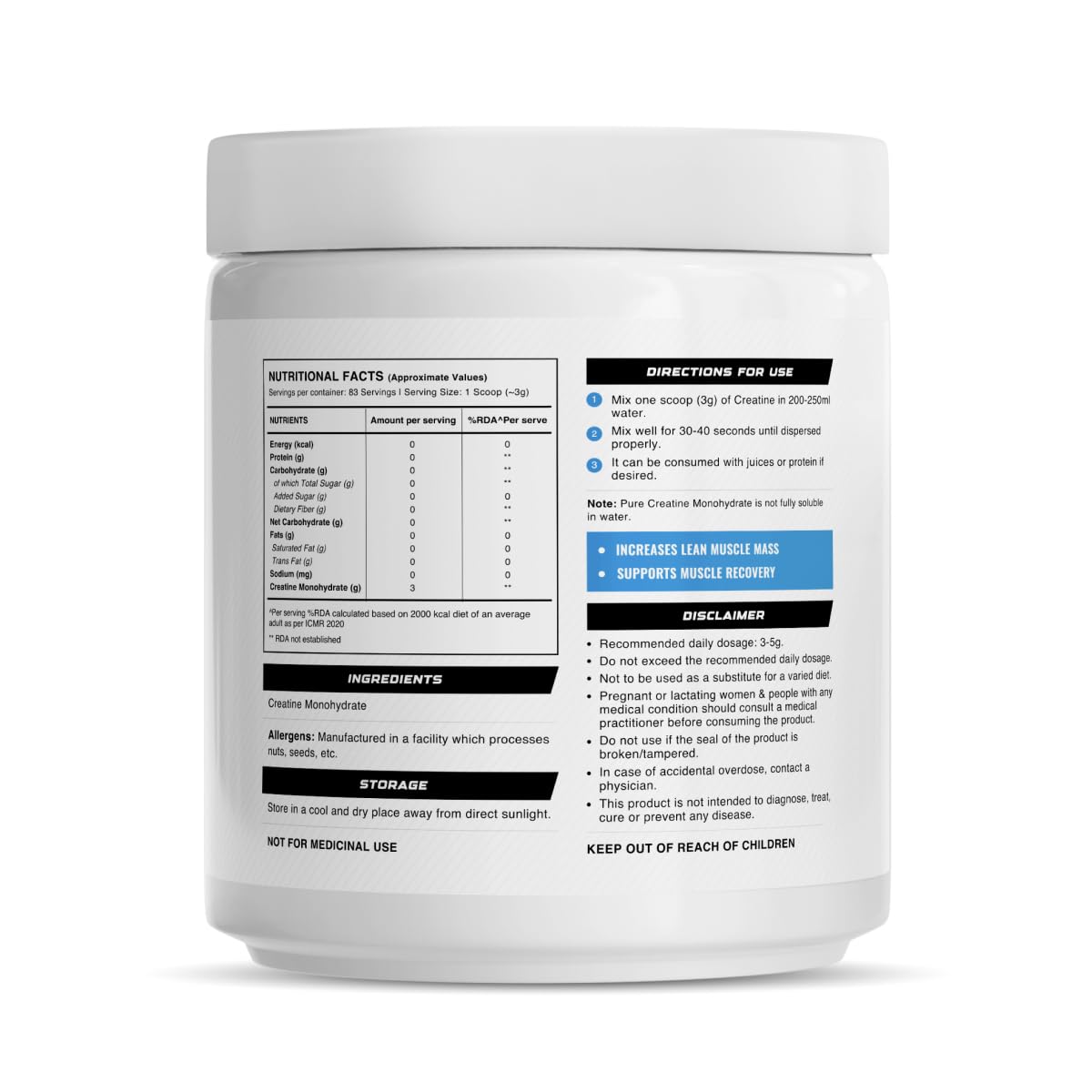 Wellcore - Pure Micronised Creatine Monohydrate Powder | Unflavoured (250G, 83 Servings) | Rapid Absorption | Enhanced Muscle Strength & Power | Fast Recovery | Increased Muscle Mass