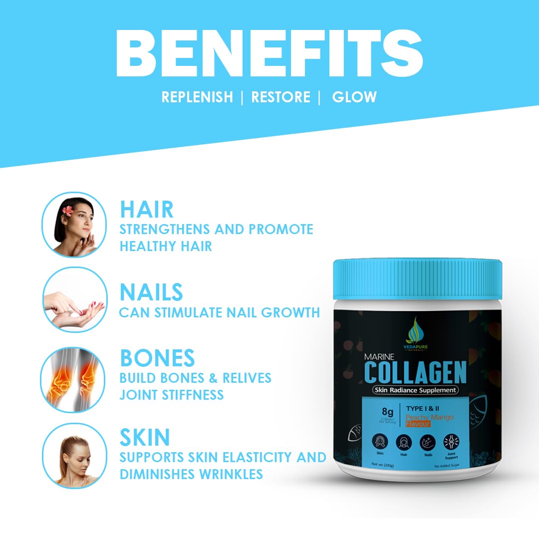 Vedapure Marine Collagen Skin Radiance Supplement |Peachy Mango, 210g |- image 8