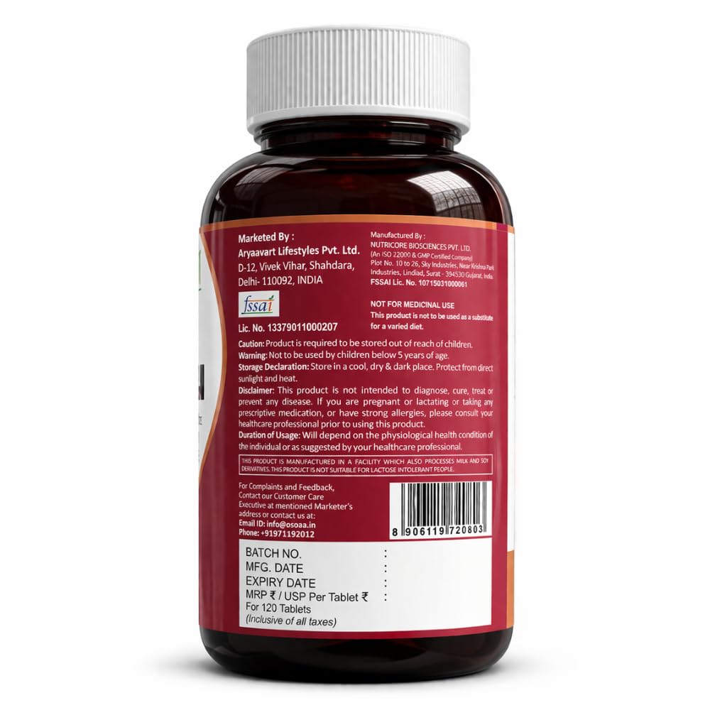 OSOAA Vitamin D3 K2 MK7 Supplement - 60 Tablets | Vitamin D3 (600 IU) | Promotes Calcium Absorption, Bone Health, Muscle Strength & Immunity | Plant Based- Lichen Source