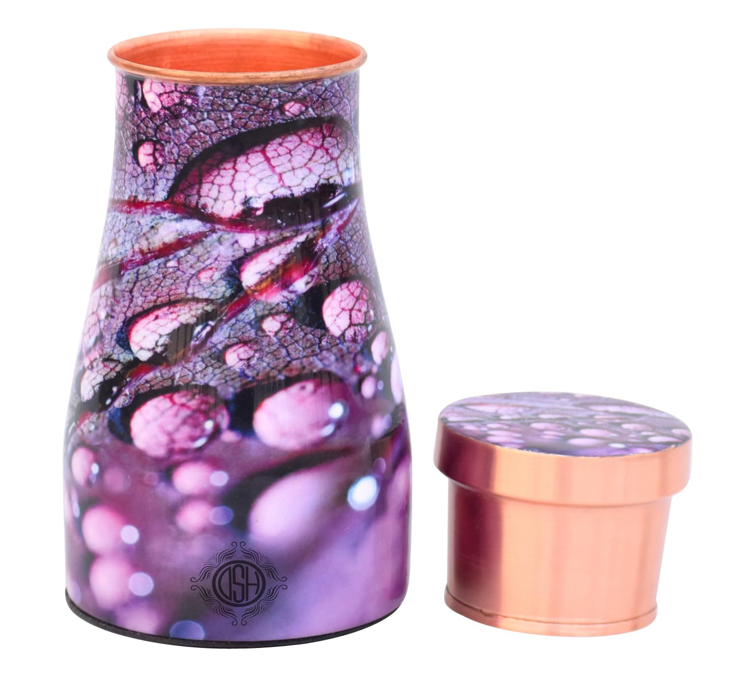 DSH Copper Bedroom Bottle Printed Jug with Inbuilt Glass, Bedside Jar P- image 7