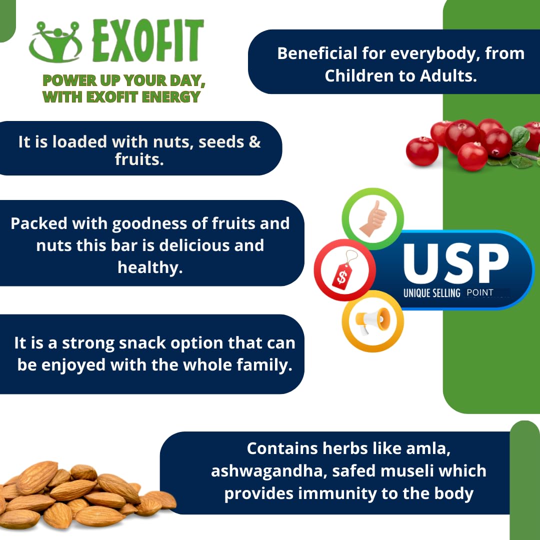 Exofit Fruits 'N' Seeds Bar -35g (Pack of 6 Bars) Ready to Eat Snack Bar - Zero Cholesterol, High Fiber, No Trans Fat, Orange - 210Gm