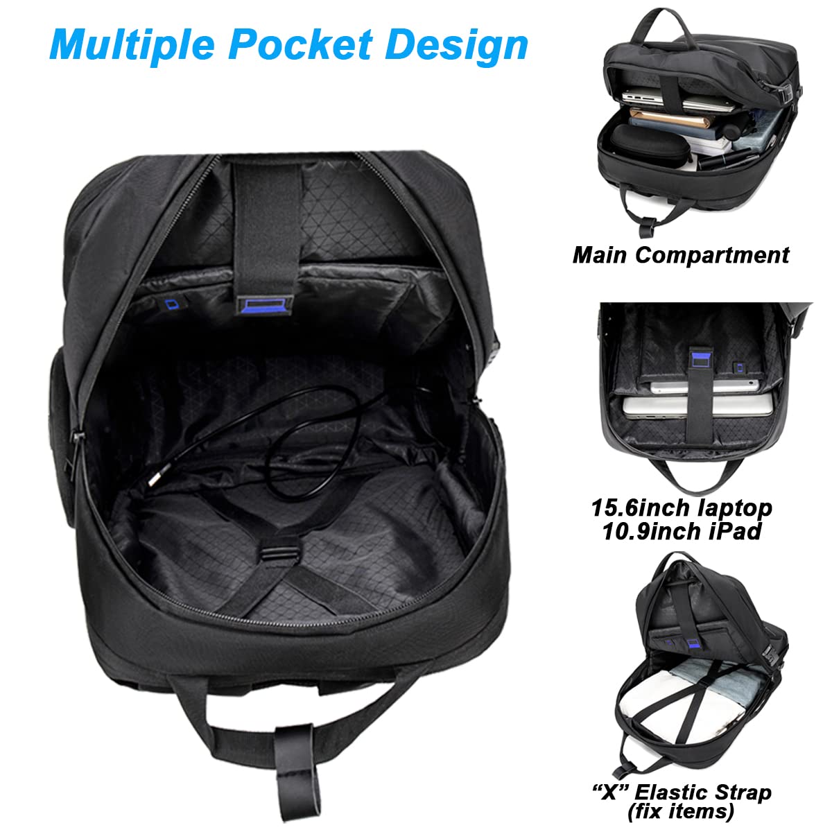 ah arctic hunter Golden Wolf Office Backpack for Men 26-38L TSA Lock Expandable Clothing Pocket Anti-theft Bag with Lock USB Port 17.3" Business Laptop Backpack for College Daily, Black