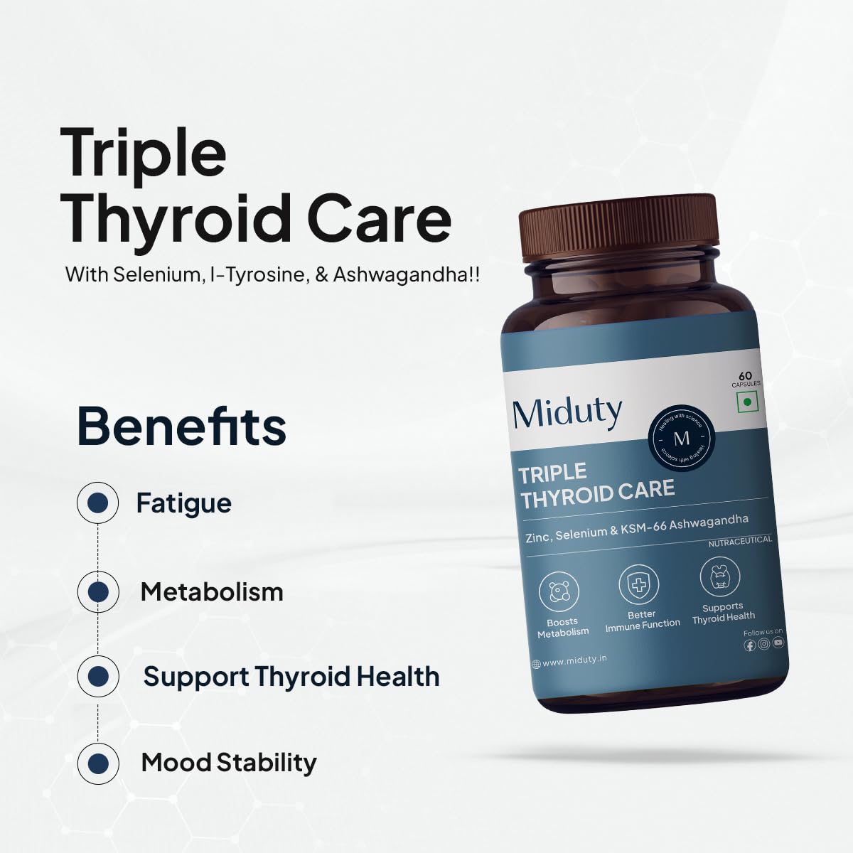 Miduty Triple Thyroid Care Supplement - Rapid Action Formula | KSM-66 A- image 9