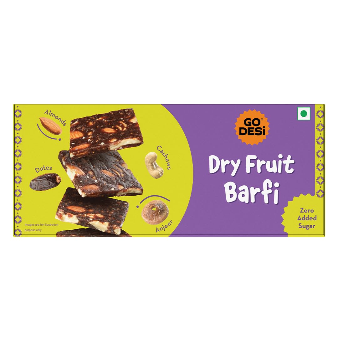 GO DESi Dates Dry Fruit Barfi - Pack of 6 | 93% Dry Fruits | No Added Sugar | Sweets | Burfi