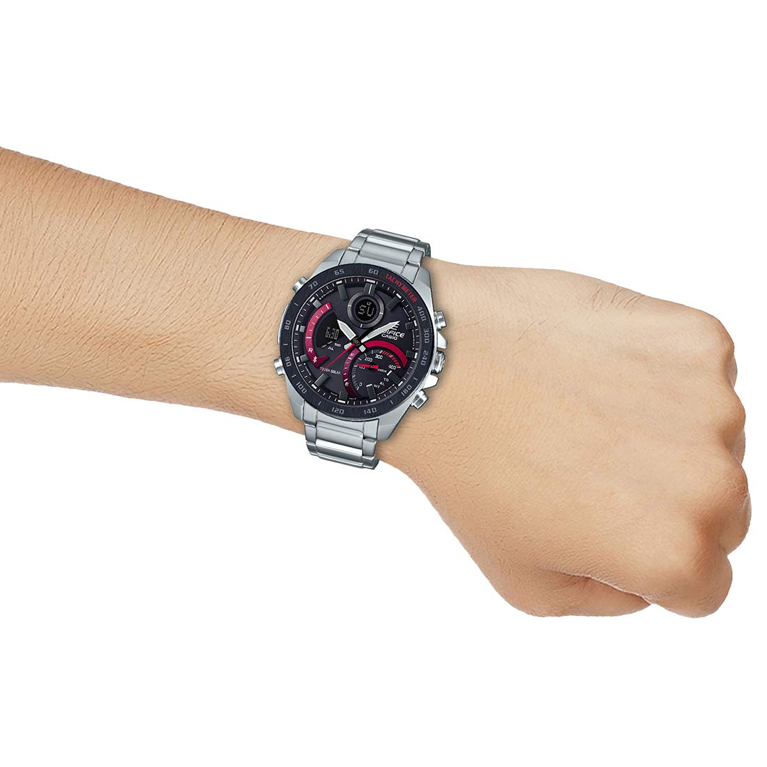 Casio Edifice ECB-900DB-1ADR Black & Red Analog-Digital Dial Silver Stainless Steel Band Men's Watch Smartphone Link World Time EX499