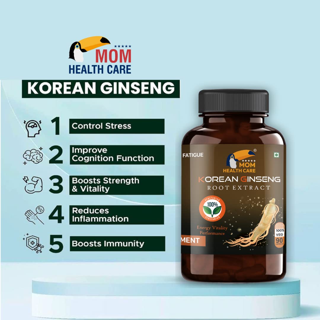 Mom Health Care Korean Ginseng For Men | Supports Brain Function | Help for Boosts Immunity | Relieves Stress For Muscles Pure & Organic 90 Capsule