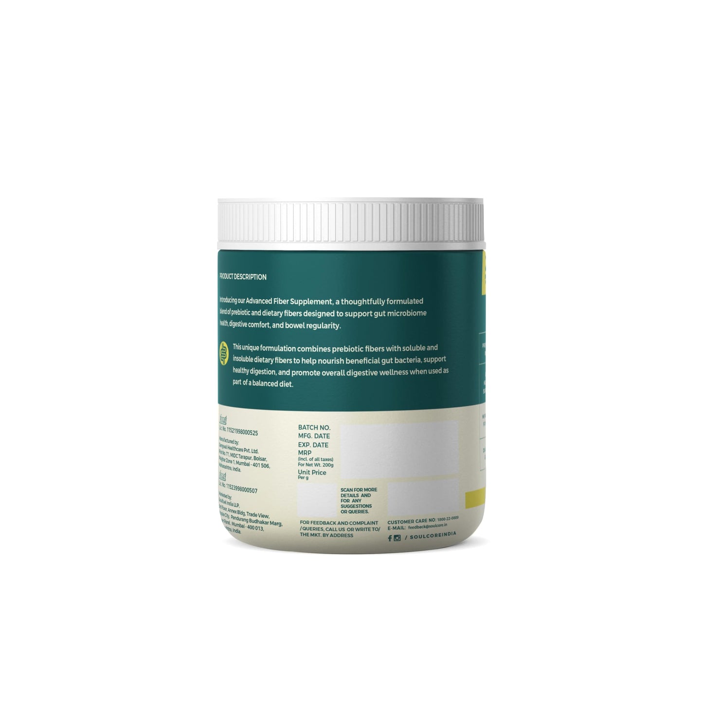 Soulcore Prebiotic & Dietary Fiber Powder | Lemon Flavour | Gut Health & Digestive Wellness Support | 200g