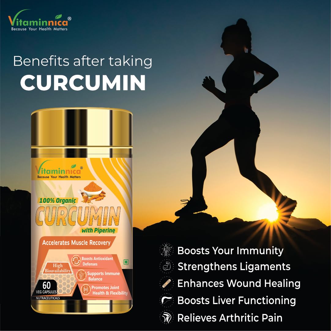 Vitaminnica Curcumin with Piperine with 95% Curcuminoids | Anti inflammatory Supplement for Adults | Supports Joint Health– 60 Veg Capsules