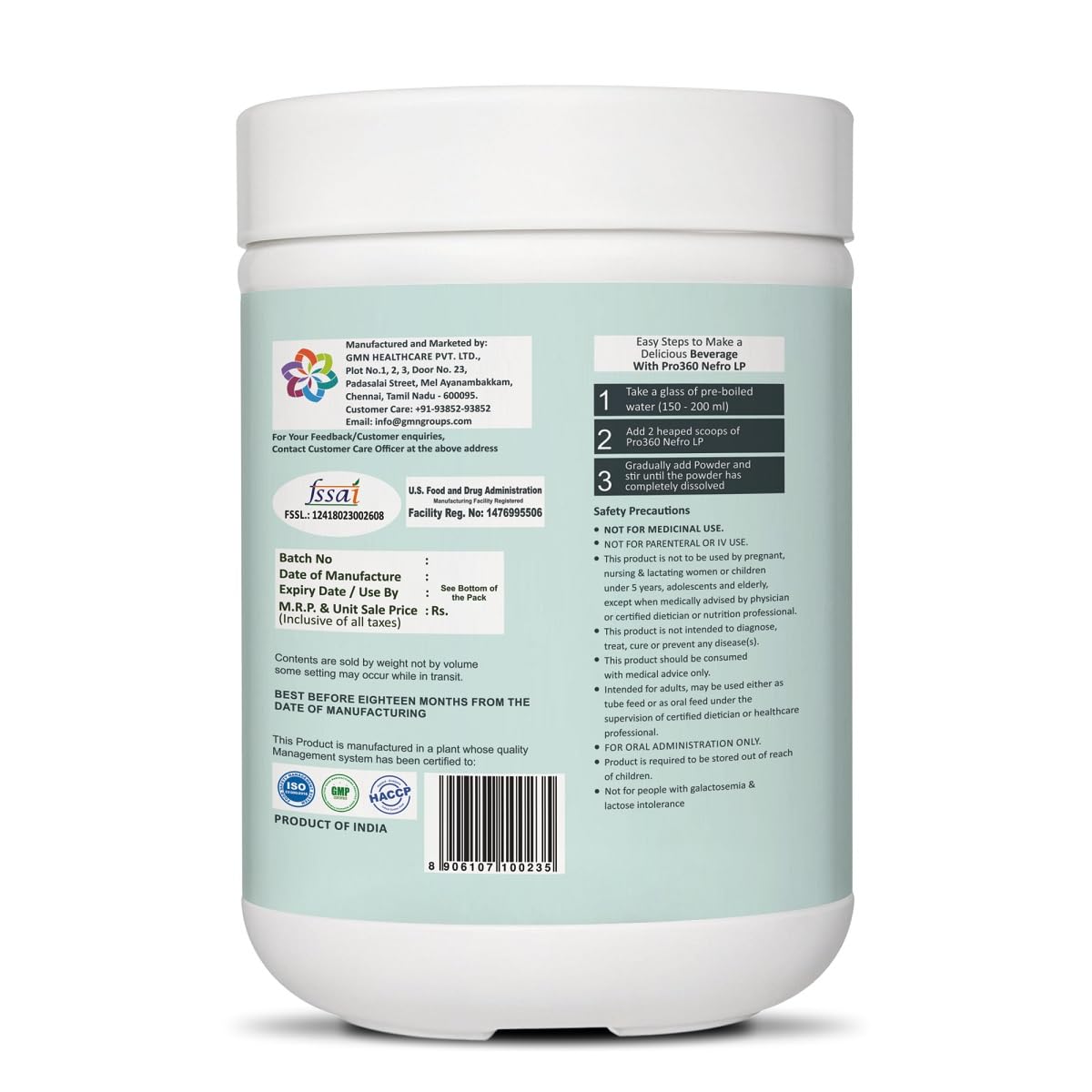 Pro360 Nefro LP Powder Vanilla Flavour โ 400g Low Protein Nutrition Supplement for Kidney Health (Non-Dialysis) โ Vanilla Protein Powder Enriched with L-Taurine, L-Carnitine (Pack of 2)