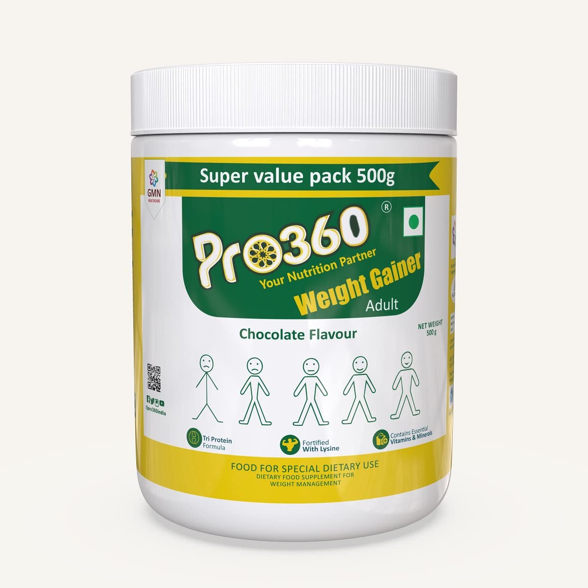 Pro360 WeightGainer Pro for Women & Men 500g | Calorie Rich Supplement with Triple Protein Source & 25 Nutrients for Healthy Weight Gain | Muscle Gainer Protein Powder | Chocolate Flavour