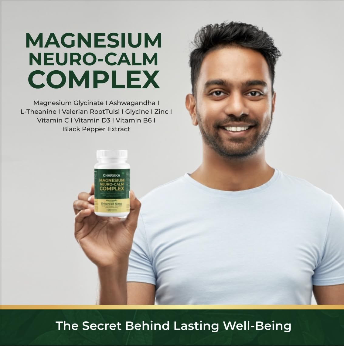 Charaka Magnesium Glycinate for Deep Sleep & Stress Relief | Fall Asleep Faster, Calm Mind | Ashwagandha, L-Theanine, Valerian | 120 Tablets | Non-Habit Forming