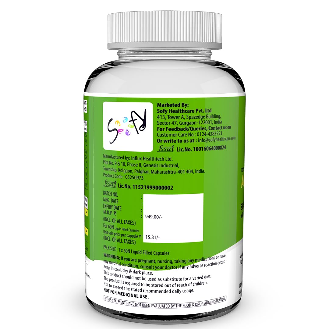 Naturyz Vegetarian Omega 3 Algae + Sea buckthorn Oil Capsules 1120mg | Highest Strength DHA 400mg | Gelatin Free, No Burps, No Fish Oil | Supports Healthy Heart, Skin, Brain & Gut | Plant source for Men & Women | 60 Liquid fill Capsules