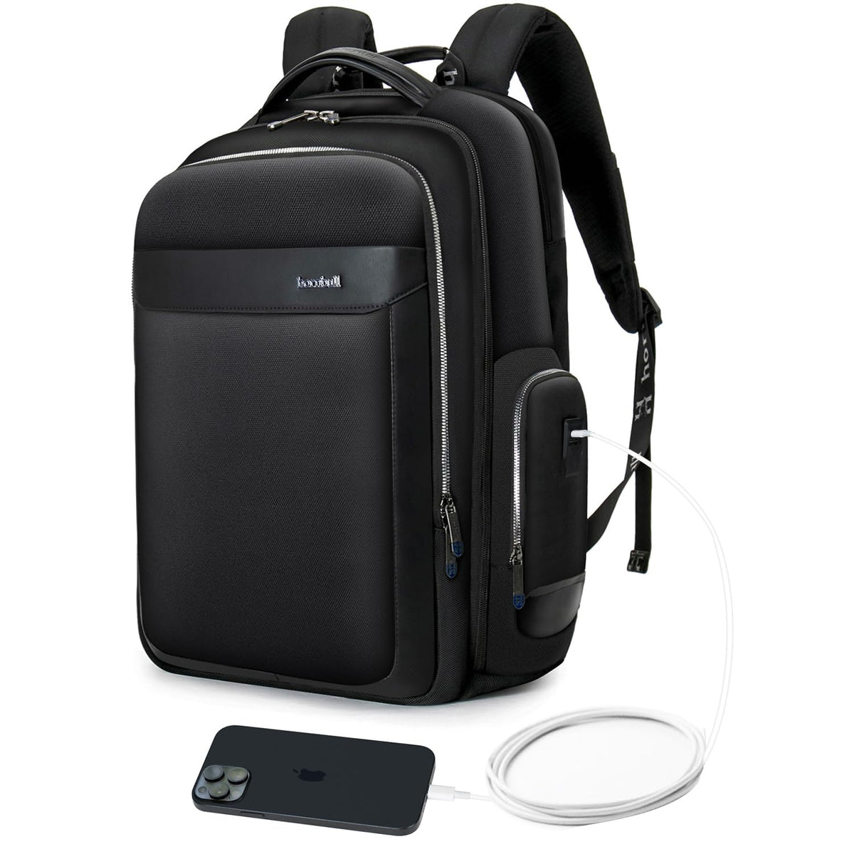 HORNBULL Travel Backpack for Men 45L Large Heavy Duty Office Travel Laptop Bag Fit Upto 17" Laptop 1680D Polyester Water-resistant Padded Overnight Laptop/Clothes Bag with Multi-Pocket, Black