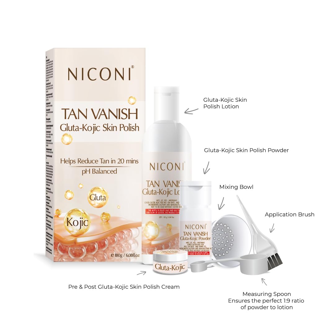 NICONI Tan Vanish Gluta-Kojic Skin Polish | Instant Tan Removal & Glow | Infused with Kojic Acid & Glutathione | Ideal for All Skin Types | Lightens Suntan | 180g