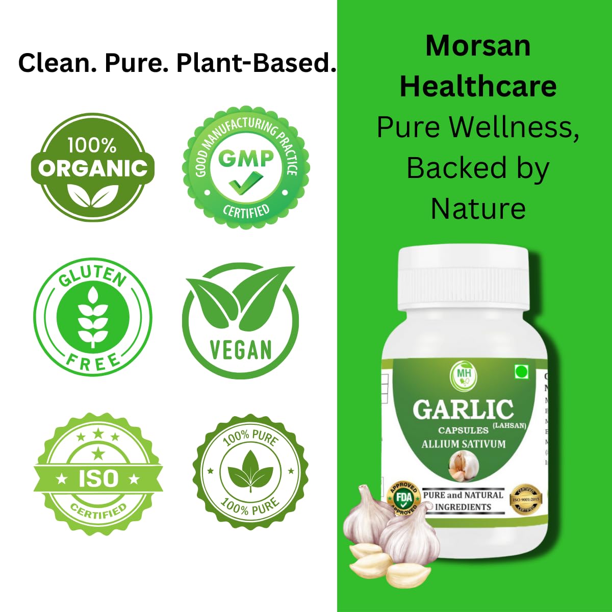 Morsan's Garlic Extract (Allium sativum) Capsules, Pack of 60 x 500mg. Veg. Capsules (1)