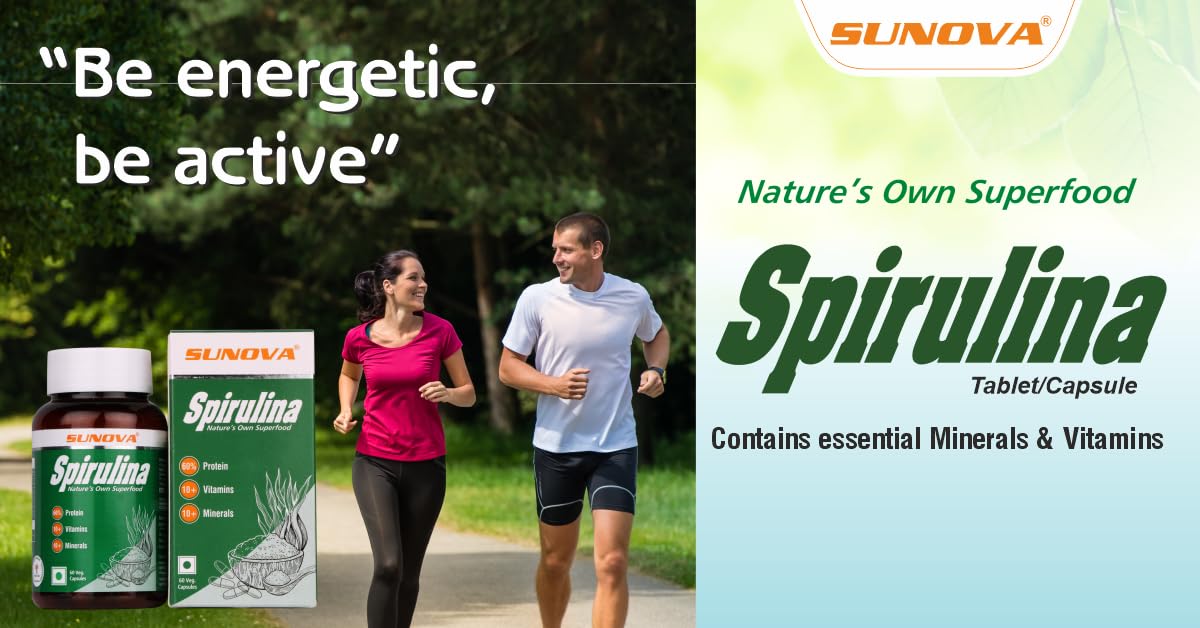 SUNOVA Organic Spirulina Capsules - Nature's Own Superfood and Nutritional Supplement, Spirulina for Full Body Support - 60 Capsules x Pack of 3