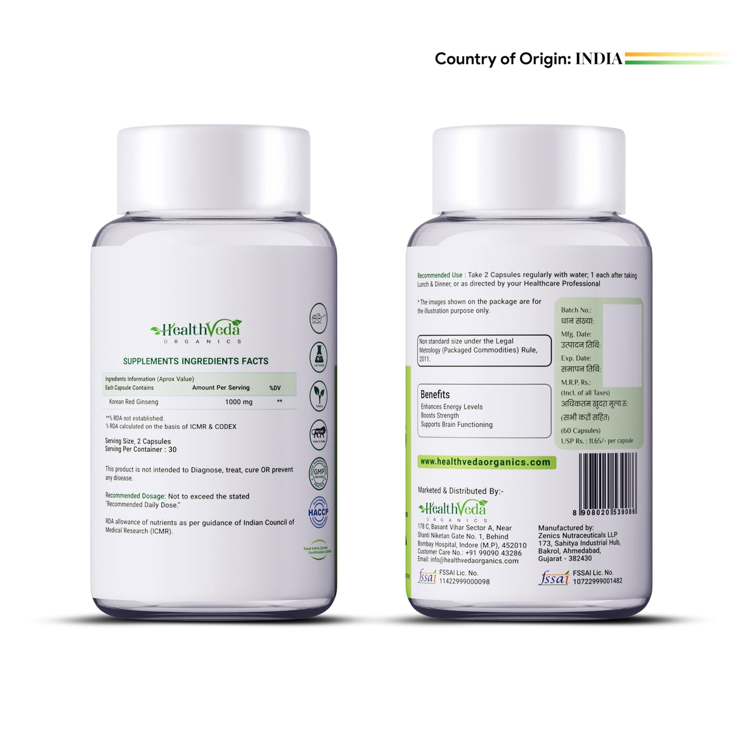 HEALTH VEDA ORGANICS Korean Red Ginseng 1000 mg | 60 Veg Capsules | For- image 9