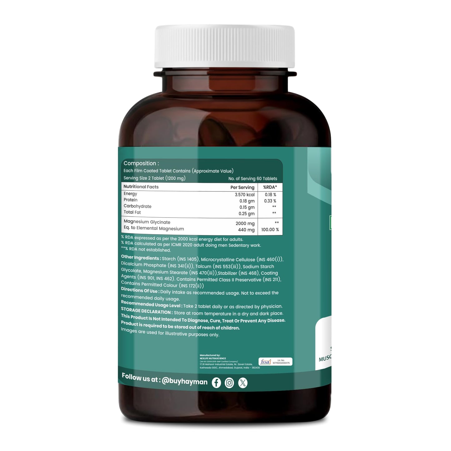 Hayman Natural's Magnesium Glycinate Tablets 2000mg β High Absorption Chelated Magnesium Supplement β Supports Muscle Recovery, Sleep, Nerve & Heart Health β for Men & Women β 120 Veg Tablets