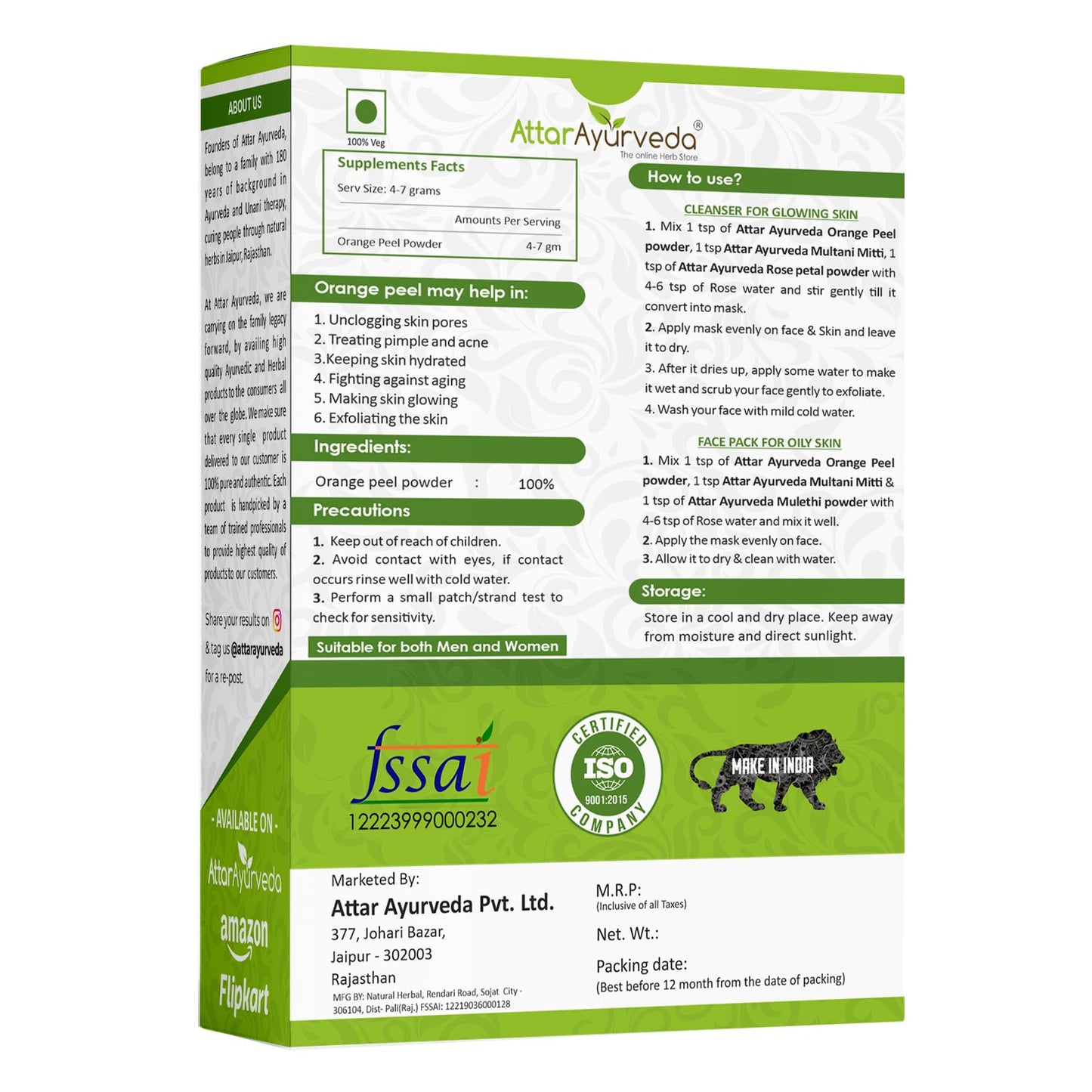 Attar Ayurveda Orange Peel Powder For Face Skin Whitening (200 Grams)- image 7