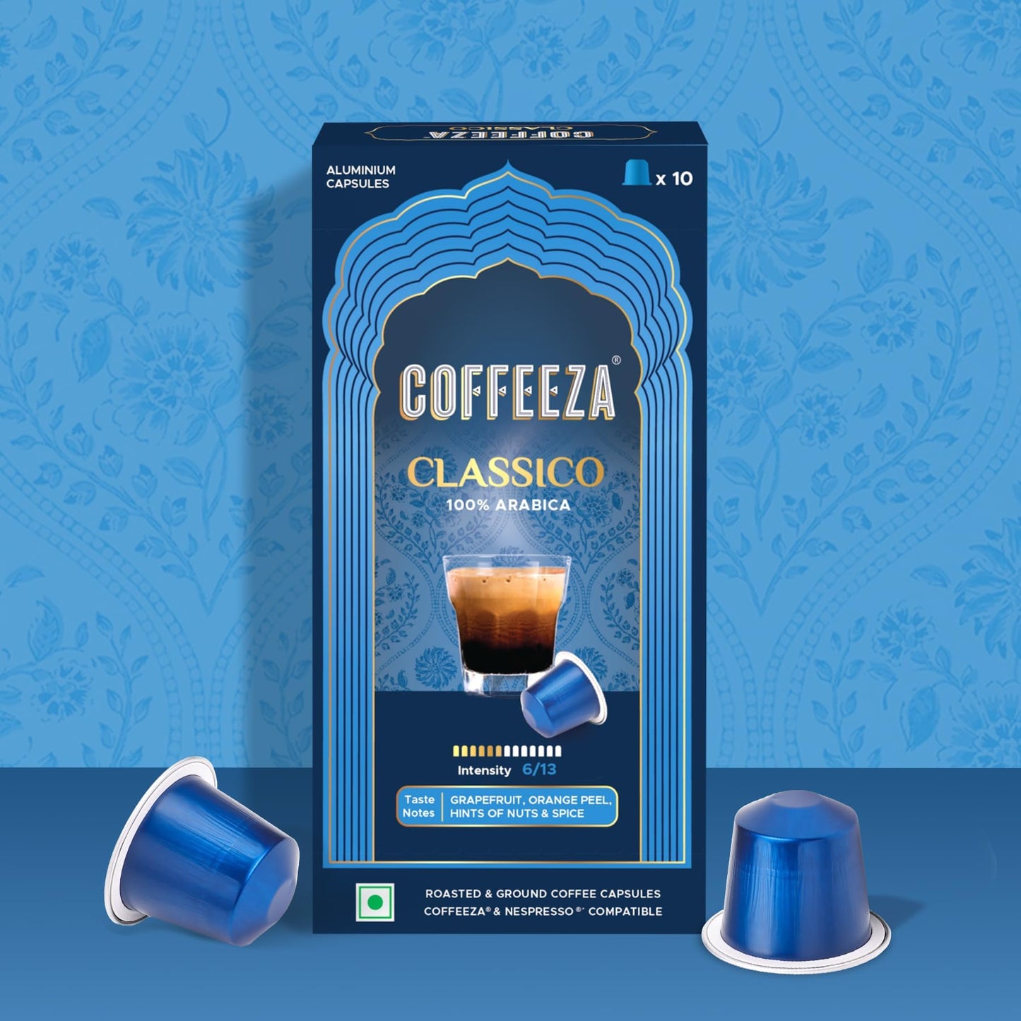 Coffeeza Classico Aluminium Coffee Capsules, Intensity - 6 |100% Arabica | Original Line Compatible Coffee Pods | Box of 1 (10 Capsules)