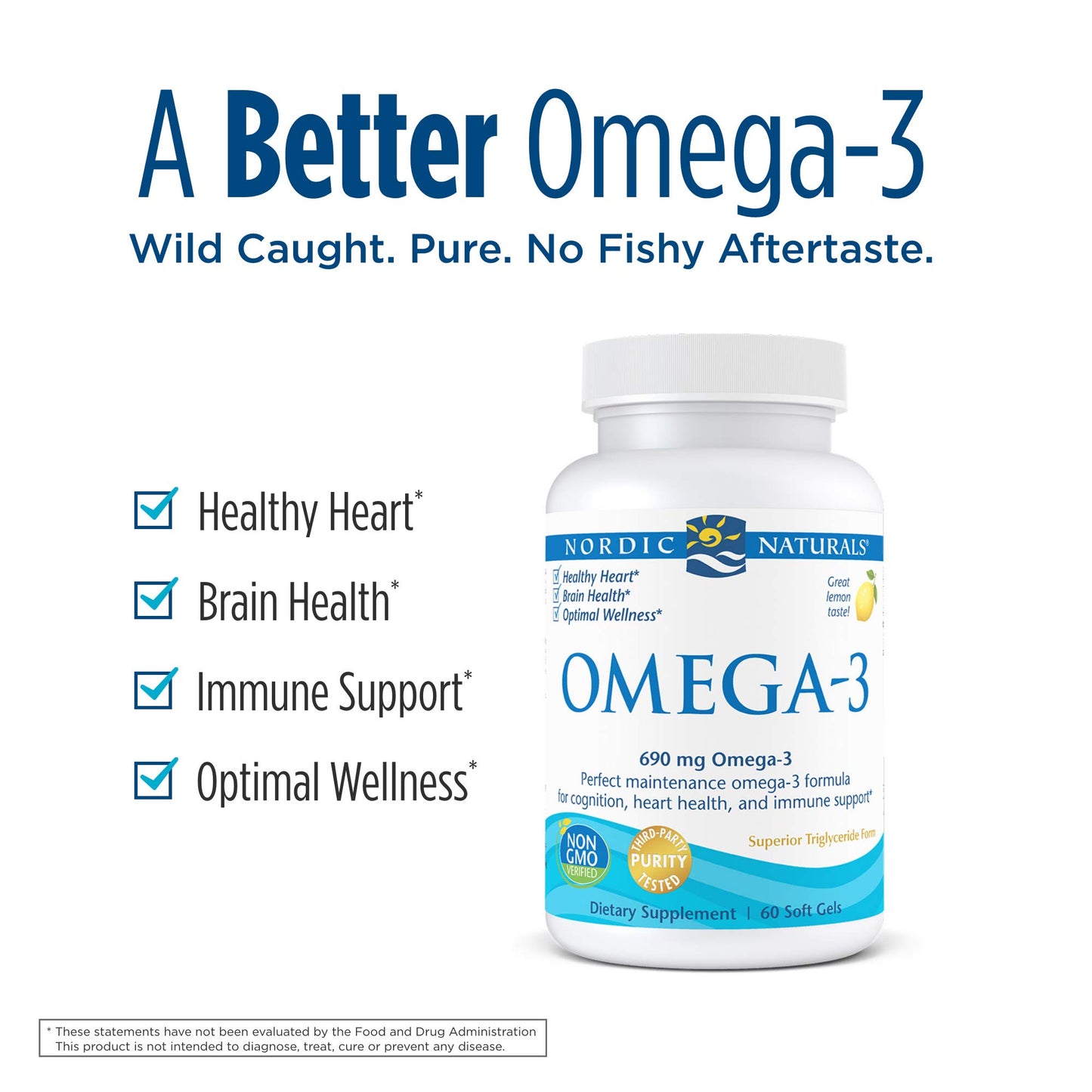 Nordic Naturals Omega 3 Fish Oil EPA And DHA | 690Mg Omega 3 Support Brain, Heart Health & Immunity | For Men & Women Lemon Flavour Fish Oil 60 Softgels